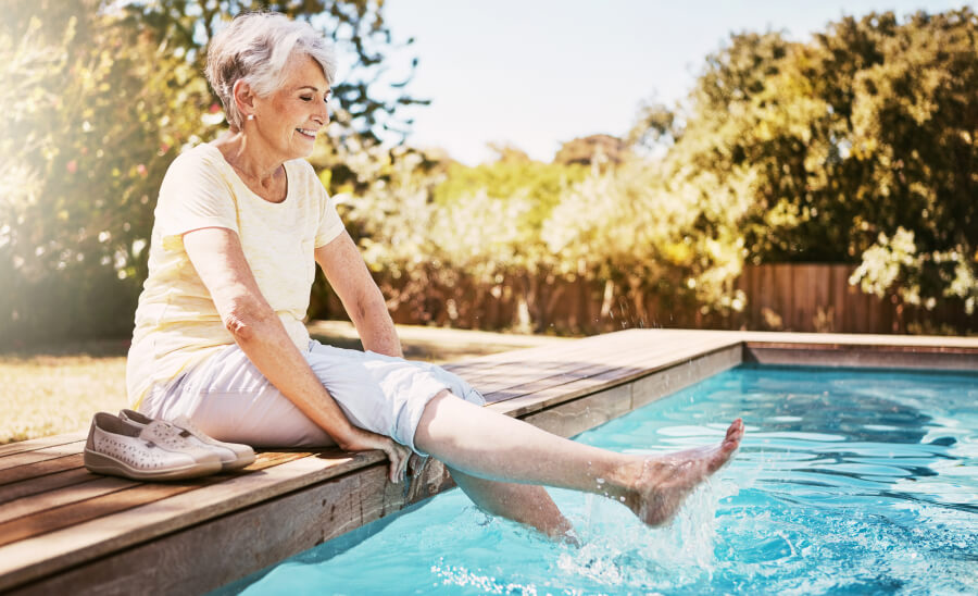 person by the pool